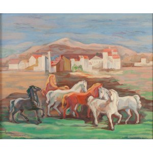 Maria Ewa Lunkiewicz-Rogoyska (1895 Kudryńce v Podolí - 1967 Varšava), Krajina s koňmi, 1936