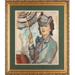 Olga Słomczyńska (1881 Vevey - 1941 Paris), Frau mit Regenschirm (recto) / Lampe und Schmuck auf einem Tisch (verso)