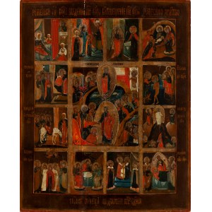 Artist unspecified, Russian (19th century), Icon - Resurrection of Christ and the 12 Feasts of the Orthodox Church, mid-19th century.u