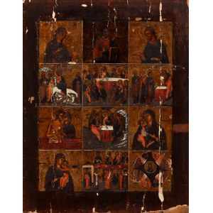 Artist unspecified, Russian (19th century), Icon - Deesis and scenes from the life of Christ, late 19th century u