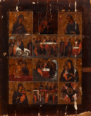 Artist unspecified, Russian (19th century), Icon - Deesis and scenes from the life of Christ, late 19th century u