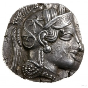 tetradrachma, 479-393 pne; Aw: Głowa Ateny w hełmie prz...