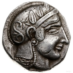 tetradrachma, 479-393 pne; Aw: Głowa Ateny w hełmie prz...