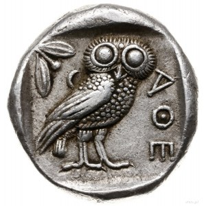 tetradrachma, 479-393 pne; Aw: Głowa Ateny w hełmie prz...