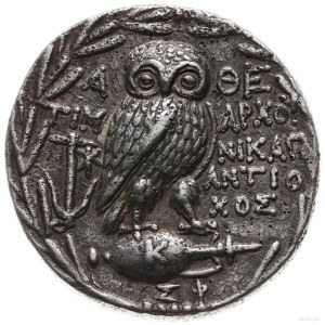 tetradrachma, 166-42 pne; Aw: Głowa Ateny w hełmie ateń...