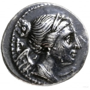 drachma, ok. 216-214 pne; Aw: Udrapowane popiersie Nike...