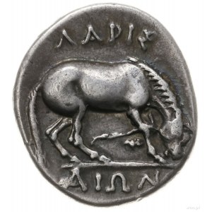 didrachma, 395-344 pne; Aw: Głowa nimfy Larisy w obwódc...