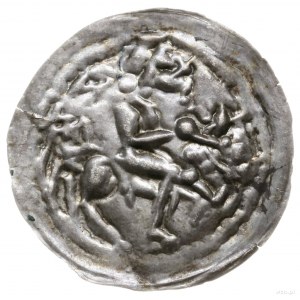 brakteat łaciński; Jeździec na koniu w prawo, z lewej M...
