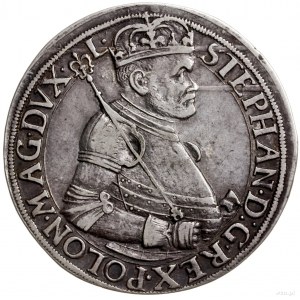 talar 1585, Nagybanya; Aw: Półpostać króla w prawo w zb...