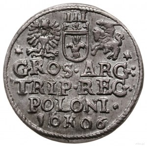 trojak, 1606, Kraków; odmiana z literami D - G rozdziel...