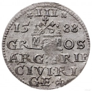 trojak, 1588, Ryga; odmiana z dużą głową króla (korona ...