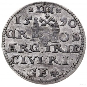 trojak 1590, Ryga; odmiana z dużą głową władcy, nietypo...