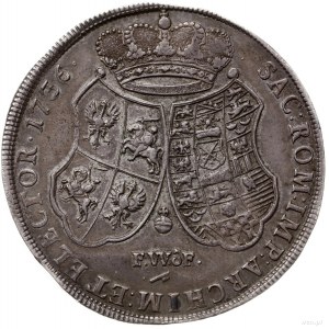 talar 1736, Drezno; Aw: Popiersie króla w prawo, wokoło...