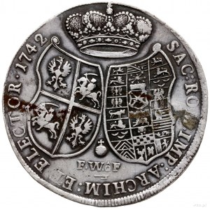 Thaler 1742, Dresden; Av: Büste des Königs nach rechts, um den...