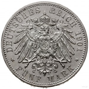 5 marek 1901 D, mennica Monachium; Wybite z okazji 75. ...