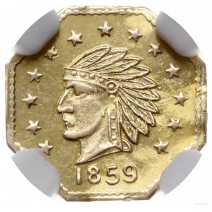 żeton ośmioboczny 1859, California Gold; Aw: Głowa indi...