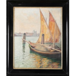 Soter August JAXA-MAŁACHOWSKI (1867-1952), Przystań w Wenecji z widokiem na wyspę Giudecca (1913)
