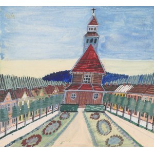 NIKIFOR Krynicki (1895-1968), Square with a wooden church.