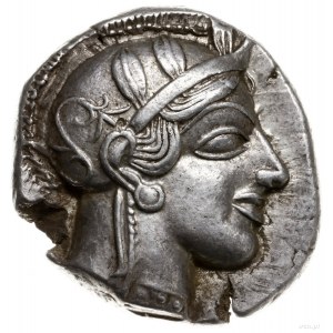 tetradrachma, 479-393 pne; Aw: Głowa Ateny w hełmie prz...