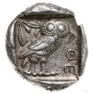 tetradrachma, 479-393 pne; Aw: Głowa Ateny w hełmie prz...