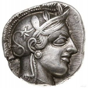 tetradrachma, 479-393 pne; Aw: Głowa Ateny w hełmie prz...