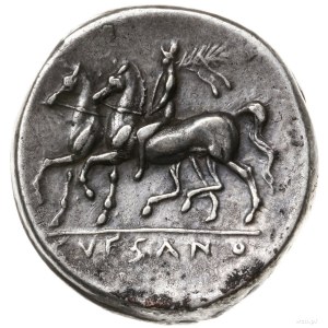 didrachma, 265-240 pne; Aw: Głowa Apollina z długimi wł...