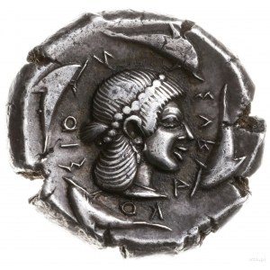tetradrachma, 475-470 pne; Aw: Jeździec w kwadrydze, tr...