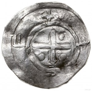denar, ok. 1013-1025; Aw: Wzgórze z krzyżem, wokoło pom...