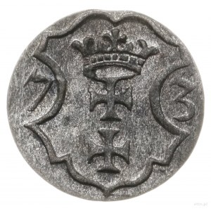 denar 1573, Gdańsk; kartusz tarczy herbowej miasta Gdań...