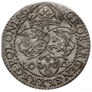 szóstak 1599, Malbork; odmiana z dużą głową króla, skró...