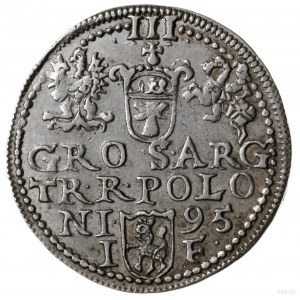 trojak 1595, Olkusz; bardzo rzadki typ monety z jabłkie...