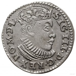 trojak 1588, Poznań; mała głowa króla, korona wysoka z ...