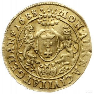 dukat 1688, Gdańsk; Aw: Popiersie króla w zbroi i koron...