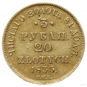 3 ruble = 20 złotych 1835 СПБ / ПД, Petersburg; Aw: Dwu...