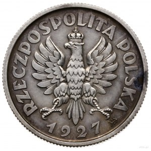 2 złote 1927, Warszawa; popiersie kobiety z kłosami, na...