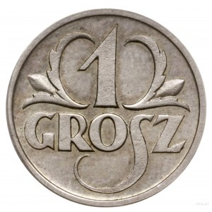 1 grosz 1927, Warszawa; jak moneta obiegowa, ale w sreb...
