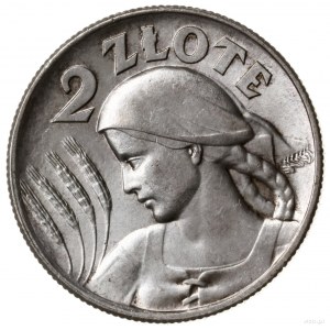 2 złote 1925, Londyn; popiersie kobiety z kłosami, odmi...