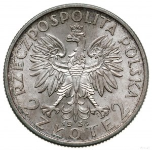 2 złote 1934, Warszawa; głowa kobiety w czepcu; Parchim...