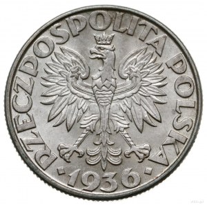 2 złote 1936, Warszawa; żaglowiec; Parchimowicz 112; mi...