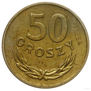 50 groszy 1949, Warszawa; nominał 50, wklęsły napis PRÓ...