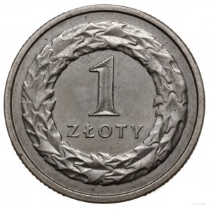 1 złoty 1995, Warszawa; nominał 1, wypukły napis PRÓBA ...