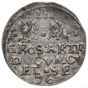 trojak 1596, Mitawa; skrócona data u dołu monety na rew...