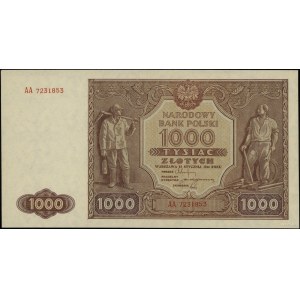 1.000 złotych 15.01.1946; seria AA, numeracja 7231853; ...