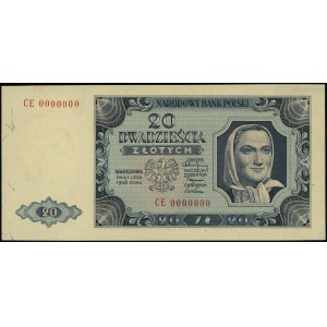 20 złotych 1.06.1948, seria CE, numeracja 0000000; wzór...