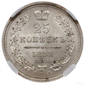 25 kopiejek 1858 СПБ ФБ, Petersburg; Adrianov 1858а, Bi...