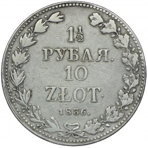 Zabór rosyjski, Mikołaj I, 1 1/2 rubla=10 złotych 1836 MW, Warszawa