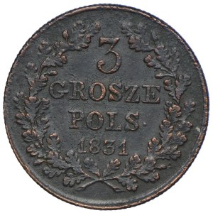 November Uprising, 3 groszy 1831 KG, Warsaw