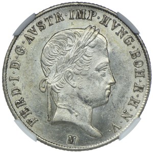 Austria, Ferdinard I, 20 krajcars 1843 M, Milano NGC MS61