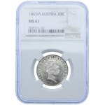Austria, Ferdinard I, 20 krajcars 1843 M, Milano NGC MS61