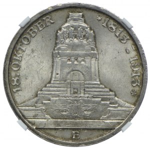 Niemcy, Saksonia, Fryderyk August III, 3 marki 1913 E, Muldenhütten, NGC MS64